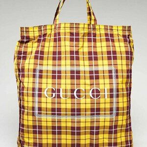 Gucci Yellow/Burgundy Nylon Medium Check Montecarlo Tote Bag